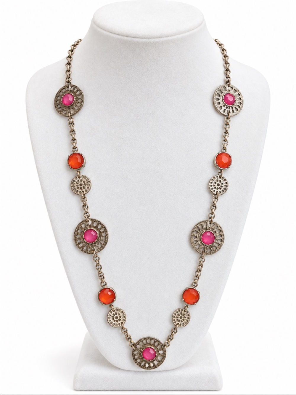 Vintage-Inspired Pink & Orange Statement Necklace